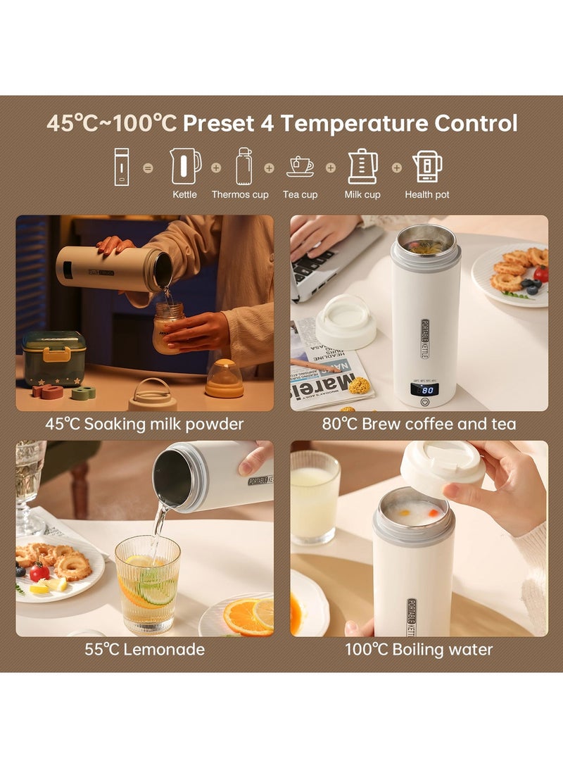 Perfin Portable Electric Kettle 500ml Thermos Cup Stainless Steel  Hot Water Boiler with 4 Temperature Control, Travel Tea Coffee Kettle, Fast Boiling,  Auto Shut off - Image 3